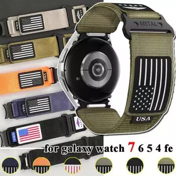 Нейлоновый ремешок для Samsung Galaxy Watch 6 Classic 47 мм 43 мм 5 Pro 45 мм Watch 7 6 5 4 FE 44 мм 40 мм Крепление одним щелчком, без зазора, тканевый спортивный регулируемый ремешок S for galaxy watch 7 6 5 4(165-190mm чёрный