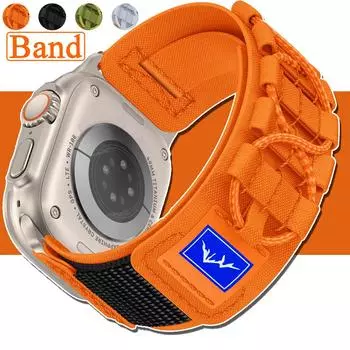 Нейлоновый ремешок для умных часов Ultra 2 49 мм 10 46 мм 9 8 7 45 мм 41 мм для умных часов серии SE 6 3 5 4 2 1 44 мм 40 мм 42 мм 38 мм спортивный мужской ремешок S10-42 41 40 38mm оранжевый