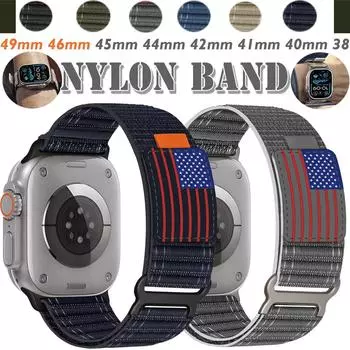 Нейлоновый ремешок для умных часов Ultra 2 10 46 мм 9 8 7 49 мм 45 мм 41 мм 44 мм 40 мм 42 мм 38 мм для умных часов серии 6 SE 5 4 3 2 1 спортивный мужской ремешок S10 42-38 40 41mm чёрный