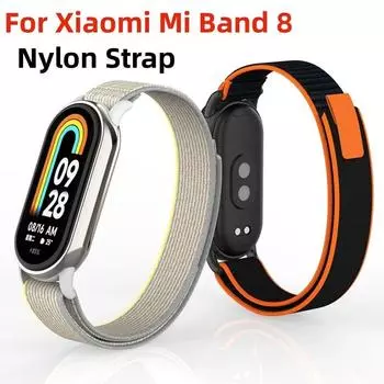 Нейлоновый ремешок для Xiaomi Mi Band 8, браслет с металлической головкой, сменный браслет, ремень для Xiaomi Miband 8 Mi Band 8, ремешок For Mi Band 8/8NFC чёрный