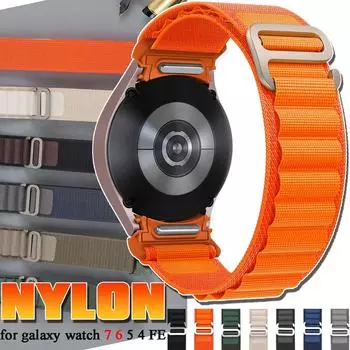 Нейлоновый ремешок No Gaps для Samsung Galaxy Watch 7 FE 6 5 4 44 мм 40 мм, спортивный ремешок-браслет для Galaxy Watch 6 Classic 47 мм 43 мм4 Classic 42 мм 46 мм5 Pro for Galaxy Watch 7 6 5 4 чёрный
