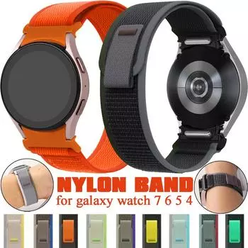 Нейлоновый ремешок No Gaps для Samsung Galaxy Watch 7 6 5 4 Fe 44 мм 40 мм спортивный ремешок для Galaxy Watch 6 Classic 47 43 4 Classic 42 46 5 Pro Bluetooth 45 for Galaxy Watch 7 6 5 4 fe чёрный