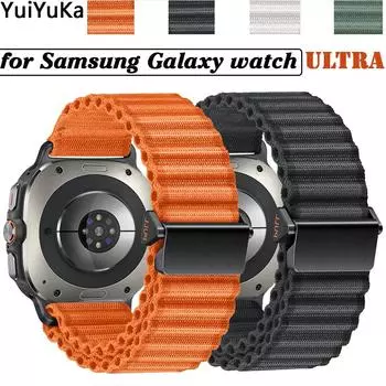 Нейлоновый ремешок One Click для Samsung Galaxy Watch Ultra 47 мм, регулируемый браслет без зазоров, спортивный ремешок для трейлраннинга Samsung Galaxy watch Ultra оранжевый