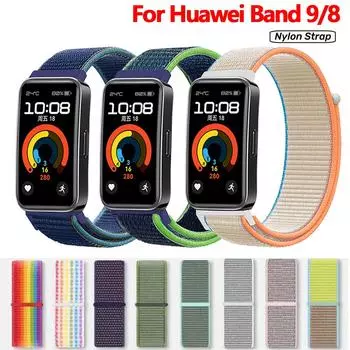 Нейлоновый ремешок-петля для умных часов Huawei Band 9, спортивный сменный браслет Correa для Huawei Band 8, 9, аксессуары For Huawei band 9 серый/зелёный