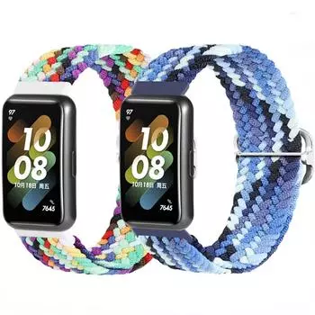 Нейлоновый ремешок с петлей для Huawei Band 7, регулируемый плетеный сменный браслет, браслет Correa для Huawei Band 7, аксессуары для ремня For Huawei band 7 чёрный/белый