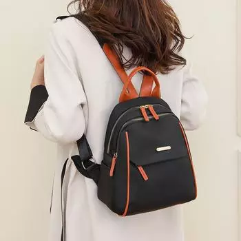 Нейлоновый рюкзак для средней школы, школьный рюкзак большой емкости, женский рюкзак с шитьем чёрный