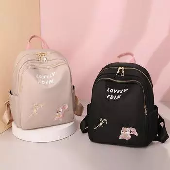 Нейлоновый рюкзак с цветочной вышивкой для женщин чёрный