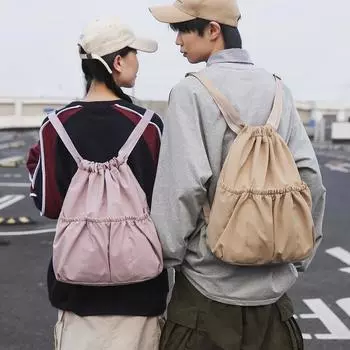 Нейлоновый рюкзак с карманом на шнурке, женская спортивная сумка, большой вместительный рюкзак для мужчин, легкая дорожная сумка розовый