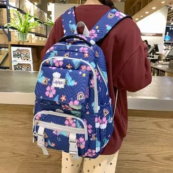 Нейлоновый рюкзак с принтом для школьников большой вместимости зелёный