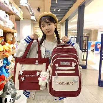 Нейлоновый рюкзак школьной сумки для учащихся средней школы, цветной рюкзак кампуса большой емкости handbag чёрный