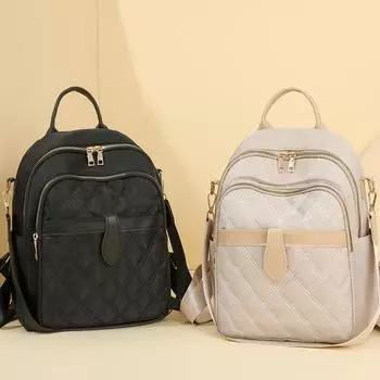 Нейлоновый рюкзак женский ромбовидный рюкзак большой емкости сумка через плечо бежевый