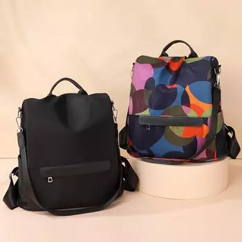 Нейлоновый рюкзак Женский рюкзак Большая вместительная дорожная сумка Школьная сумка чёрный