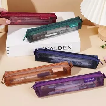 Нейлоновый сетчатый прозрачный пенал для ручек, женский чехол для хранения канцелярских принадлежностей, модный марлевый пенал для ручек, офис коричневый