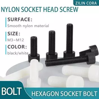 Нейлоновый шестигранный винт с внутренним шестигранником с метрической резьбой Пластиковый шестигранный болт Черный Белый M3 M4 M5 M3&30mm (35pcs)