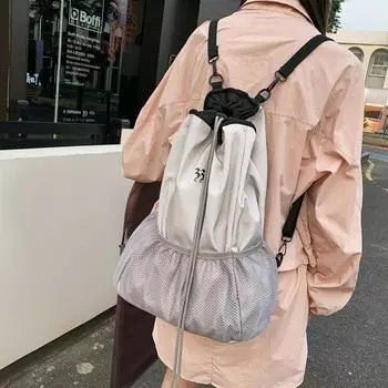 Нейлоновый спортивный рюкзак на шнурке, школьный рюкзак, сумка через плечо большой емкости серый