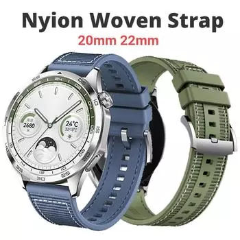 Нейлоновый тканый ремешок 20 мм 22 мм для часов Huawei Watch GT4 GT3Pro, спортивный браслет серии 46 мм, часы 4 3 Smart для часов Samsung Galaxy Watch 6 5, ремешок Universal 20mm зелёный