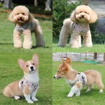 Нейлоновый жилет для щенков с поводком, дышащий, светоотражающий, для домашних животных, собак, кошек, ошейник для чихуахуа, французского бульдога, принадлежности для собак XS розовый