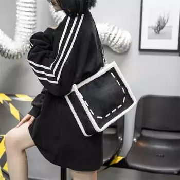 Нейтральная плюшевая комбинированная сумка через плечо, осень/зима 2023, новая большая вместительная сумка через плечо в японском и корейском стиле