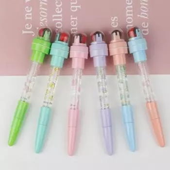 Нейтральная ручка, красивые школьные принадлежности 4 в 1, однотонные, милые, арбузные, пластиковые, фирменные школьные принадлежности розовый
