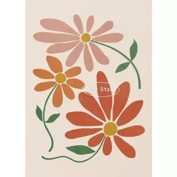 Нейтральный БохоТерракотовый Абстрактные Цветы Постер Принт Цветочная Холст Картина Цветочный Рынок Настенное Искусство Картина для Декора Гостиной 21cm30cm NoFrame