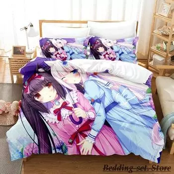 Nekopara Bedding Set Single Twin Full Queen King Size Bed Set Aldult Kid Bedroom Duvetcover Sets Anime parure de lit Bed 70x133cm 2pcs