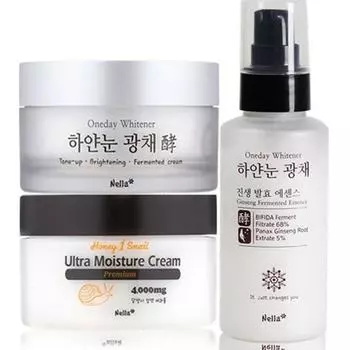 Nella White Eye Glow Essence 100ml + Tone-up Fermented Cream 50ml + Premium Snail Cream 80ml Set, 1 set