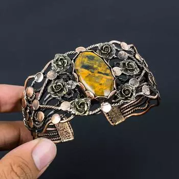 Неллит, драгоценный камень, чистая медная проволока, завернутая в манжеты/браслет ручной работы, ювелирные изделия для подарка Adjustable жёлтый