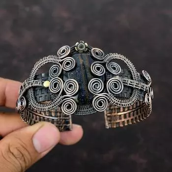 Неллитовый браслет, медная проволока, обернутая драгоценным камнем, браслет-манжета, регулируемый браслет, браслет-манжета ручной работы, неллитовая медная проволока, ювелирное изделие, подарок для нее