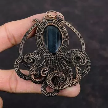 Неллитовый кулон, ювелирные изделия из медной проволоки, кулон ручной работы, кулон в виде осьминога, ювелирные изделия из натуральных драгоценных камней, медная проволока, кулон, подарок для мамы