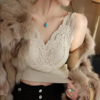 Немецкая бархатная кружевная майка женская осень и зима новый стиль с нагрудной подкладкой интегрированная внутренняя основа термобелье S