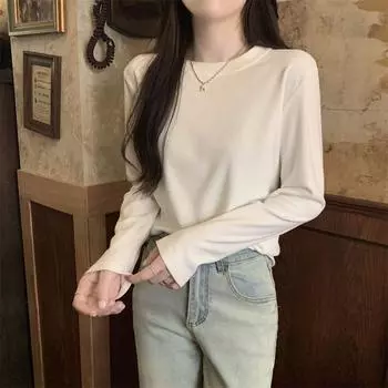 Немецкая бархатная майка с длинными рукавами для женского нижнего белья, теплая и универсальная облегающая футболка с круглым вырезом и передними плечами M белый