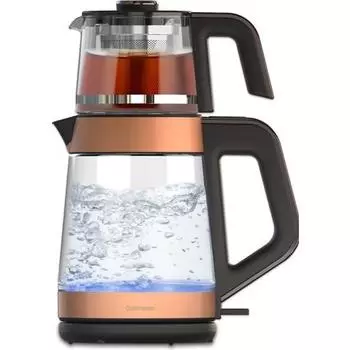 Немецкая стеклянная чайная машина Goldmaster Gold Schott с большим чайником и чайником со светодиодной подсветкой