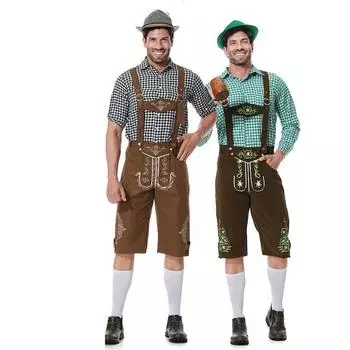 Немецкая традиционная одежда для пивного фестиваля, клетчатая рубашка с висящей шляпой, комплект из трех предметов