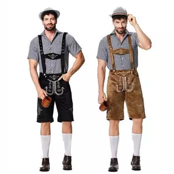 Немецкая традиционная одежда для пивного фестиваля, клетчатая рубашка с висящей шляпой, комплект из трех предметов M кофейный