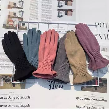 Немецкие бархатные термоперчатки Утолщенные многоцветные женские велосипедные перчатки Термоперчатки для сенсорных экранов из бархата Студенческие немецкие бархатные перчатки One size хаки