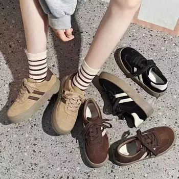 Немецкие кроссовки на толстой подошве, повседневные кроссовки для женщин, весенние, новые, ретро, легко сочетающиеся, черные, мягкие, высокие кроссовки 35