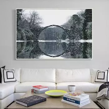 Немецкий древний мост Ракотц, холст, картина, настенная живопись, осенний пейзаж с озером, постеры и принты для гостиной, украшения дома 21cm30cm NoFrame