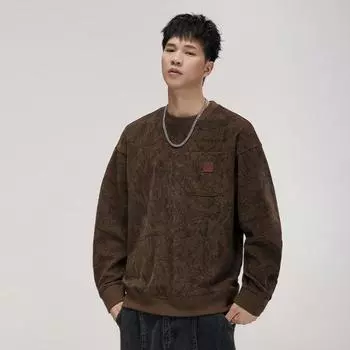 Немецкий и австралийский бархатный тяжелый 400G свитер с круглым вырезом мужской весенне-осенний трендовый бренд свободная футболка с длинными рукавами нижняя рубашка S чёрный