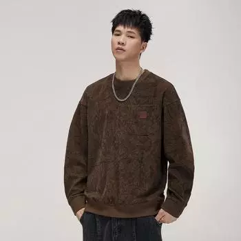 Немецкий и австралийский бархатный тяжелый 400G свитер с круглым вырезом мужской весенне-осенний трендовый бренд свободная футболка с длинными рукавами нижняя рубашка S коричневый