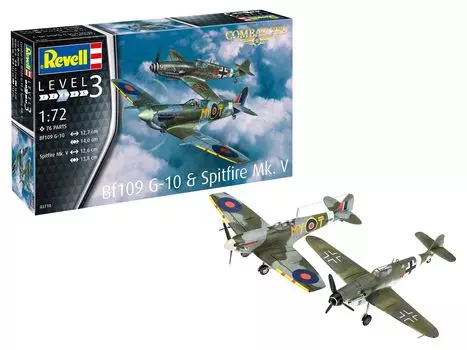 Немецкий уровень Люфтваффе Мессершмитт Королевских ВВС Spitfire Battle Set Пластиковая модель 03710 1/72 Bf109G-10 & Mk.V