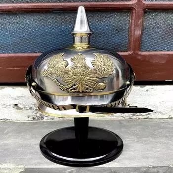 Немецкий железный прусский шлем Pickelhaube с шипами средневековый шлем с бесплатной деревянной выставочной витриной