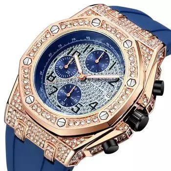 Немеханические часы в стиле ретро с большим циферблатом, инкрустированным бриллиантами, функцией хронометража и светящимися кварцевыми часами