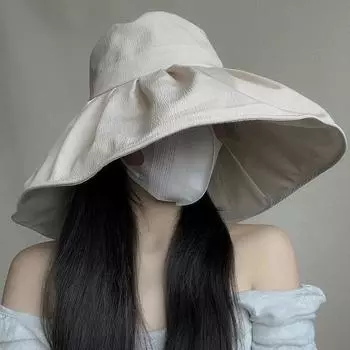 Немнущаяся текстура, большие поля + солнцезащитный белый клей, защита шеи от солнца, солнцезащитная шляпа с защитой от УФ-излучения, можно складывать Adjustable 55-59cm чёрный