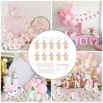 Необходимые принадлежности для вечеринки в честь рождения ребенка: набор брелоков в виде отпечатка ноги с мешочками из органзы и благодарственной открыткой для украшения вечеринки 10 розовый