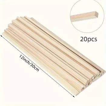 Необработанные квадратные деревянные стержни-шканты - 20 шт. деревянных палочек для проектов «сделай сам» и создания моделей 20pcs