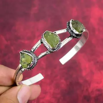 Необработанный драгоценный камень перидот 925 пробы, ювелирные изделия из стерлингового серебра, великолепный регулируемый браслет ручной работы для свадебного подарка Adjustable зелёный