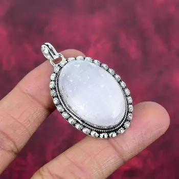 Необработанный драгоценный камень саленит, серебряные украшения ручной работы, кулон из цельного серебра 925 пробы для подарка на годовщину 1.96 Inches белый