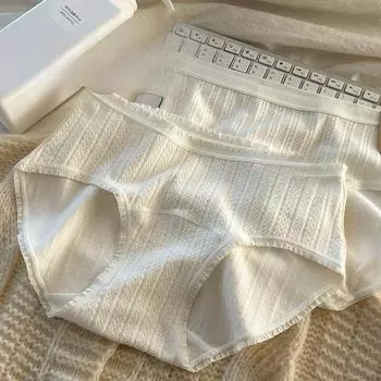 Необработанный хлопок с удлиненным шаговым швом 7A Полностью хлопковое антибактериальное женское нижнее белье из чистого хлопка Трусы средней посадки Трусики-треугольники большого размера из детского хлопка класса А M