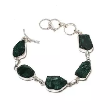 Необработанный камень Зеленый Авантюрин Ручной работы Браслет из серебра 925 пробы 7-8 s6z20