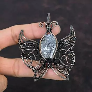 Необработанный кулон из шунгита, медная проволочная обертка, кулон в виде бабочки, кулон из драгоценных камней ручной работы, медные украшения, подарок для него, проволочная обертка